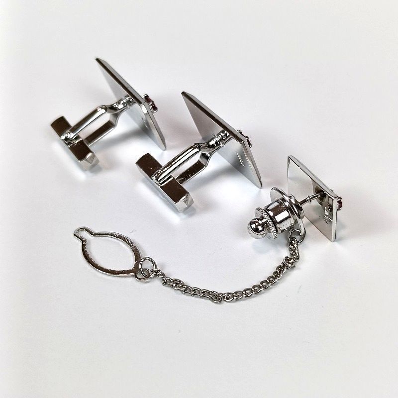 SILVER刻印 石付き カフスボタン タイタック セット シルバー ネクタイ