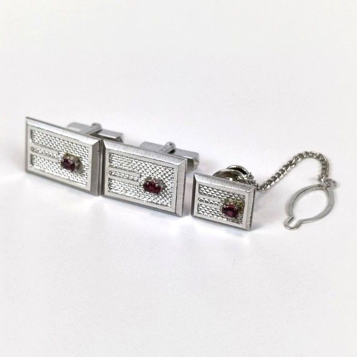 SILVER刻印 石付き カフスボタン タイタック セット シルバー ネクタイ