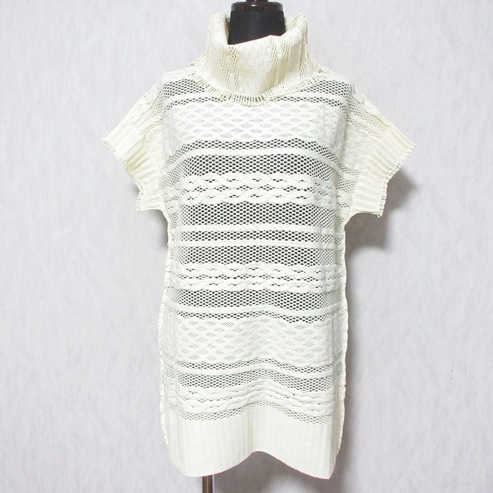 美品PLEATS PLEASE タートルネック 半袖プリーツブラウス ブラウン3