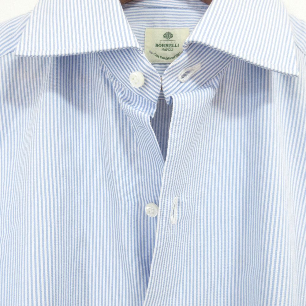 BORRELLI 【美品】長袖シャツ Lサイズ位 ストライプ ボレッリ ビジネス 美品 LUIGI BORRELLI ルイジボレッリ ストライプ柄 ドレスシャツ 15/38
