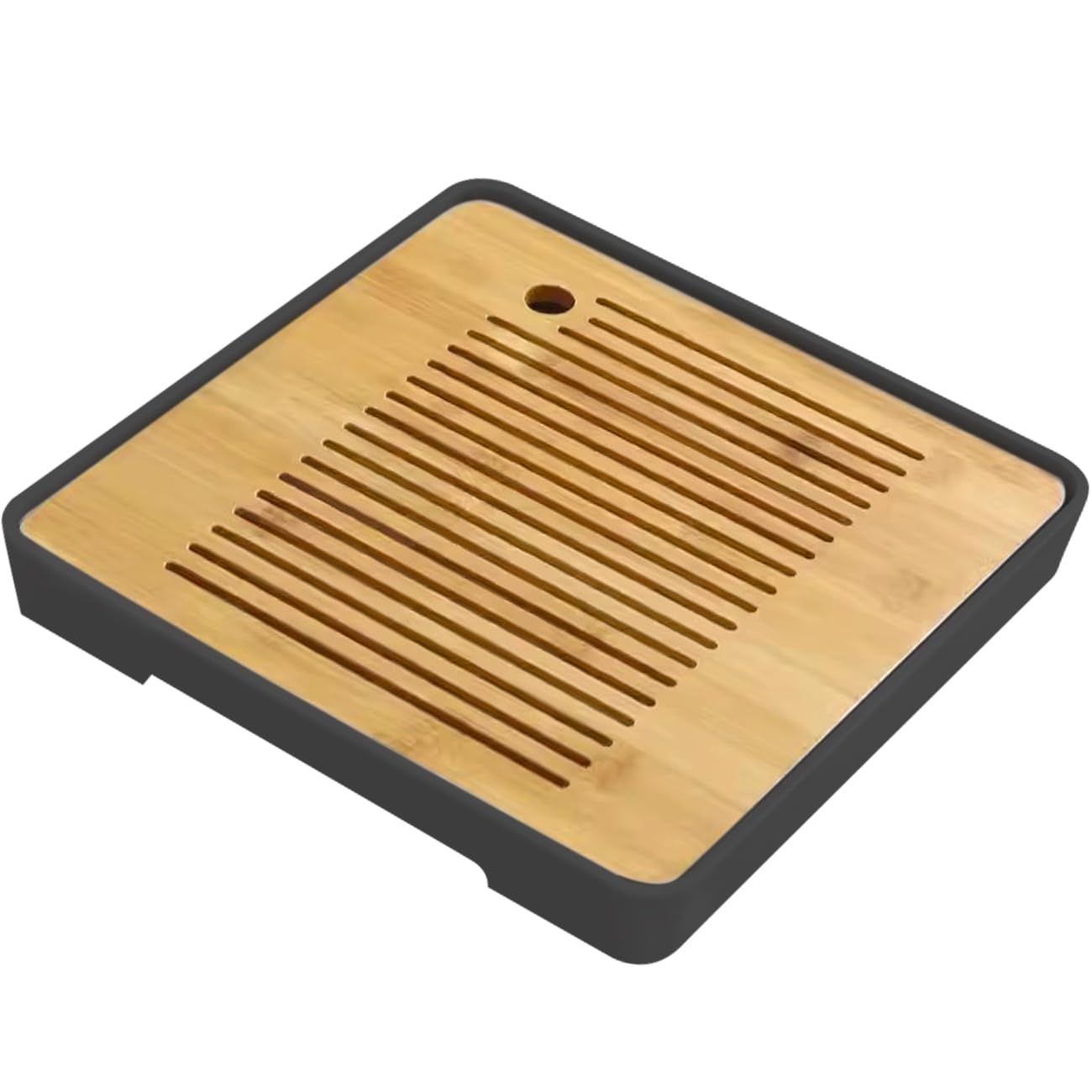 新品 HIGHAWK茶盤 茶台 竹製プレート 貯水式 ティートレー 茶道具 樹脂皿 茶台 収納 板は取り外し可能 四角 中空 茶器 排水式(スクエア・黒・28cm)