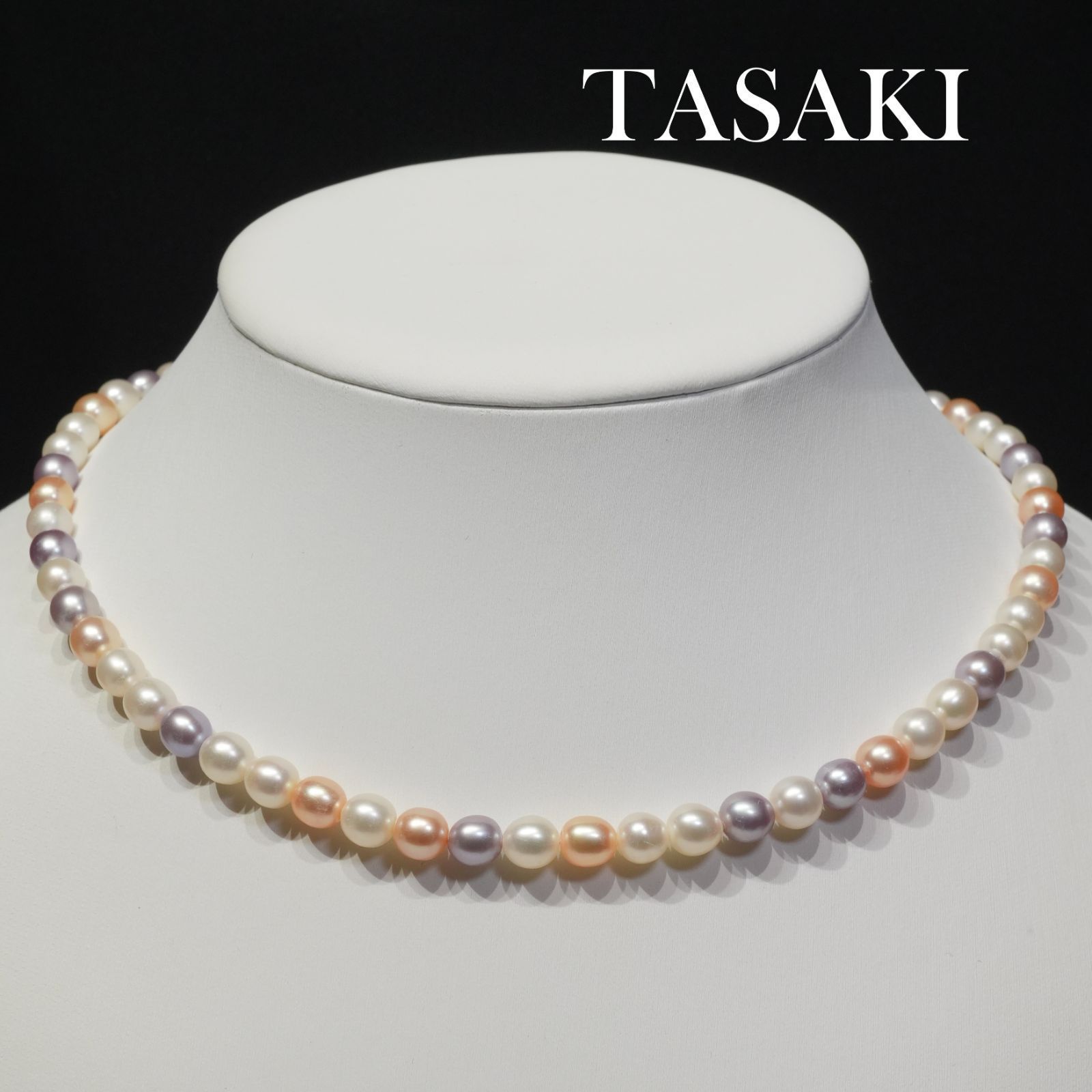 タサキ マルチカラー パール ネックレス リボンクラスプ SV/25-3579 