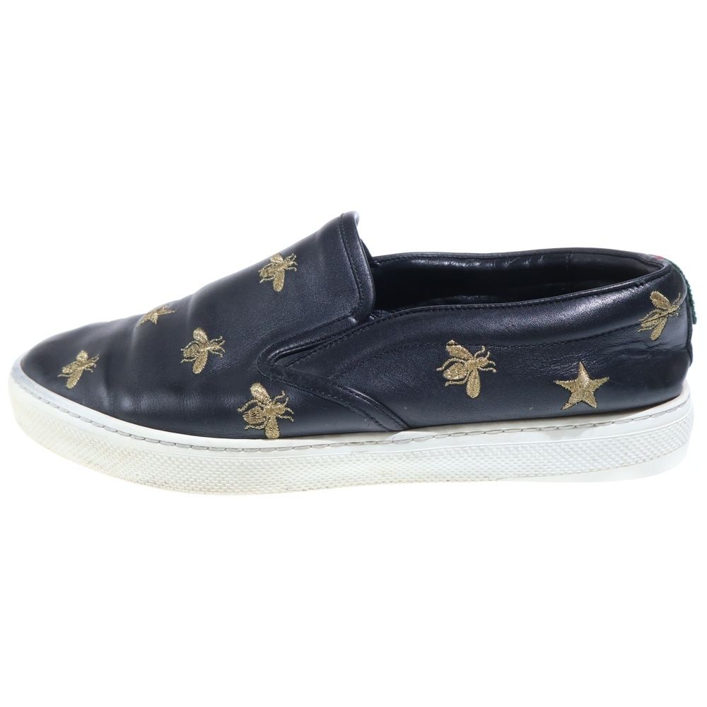 GUCCI グッチ Bee刺繍 レザーローカットスニーカー スリッポン ブラック 407364 GUCCI (グッチ) Bee刺繍 レザーローカットスニーカー スリッポン