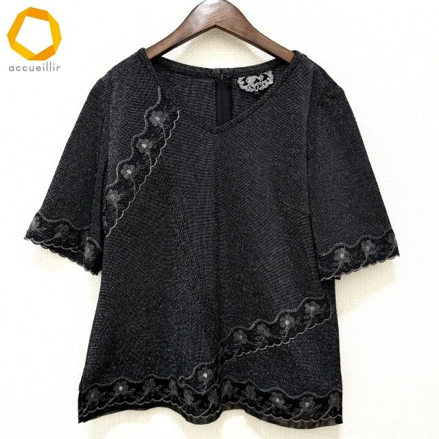 anc インポートロッサ import Rossa カットソー 46 黒系 ラメ 花