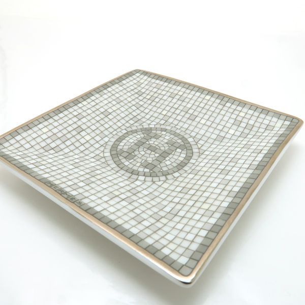 HERMES プチカレ モザイク24 No1 プラチナ 皿 ポーセリン 磁器 美品 箱