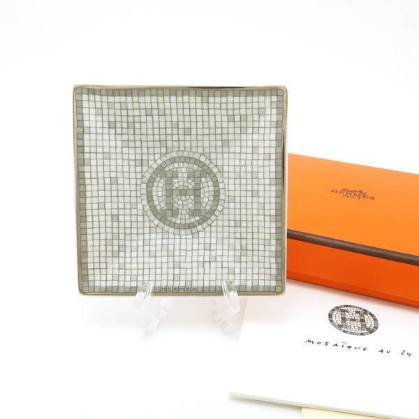 HERMES プチカレ モザイク24 No1 プラチナ 皿 ポーセリン 磁器 美品 箱