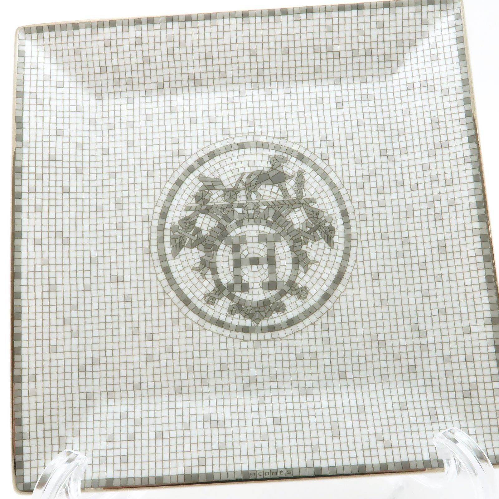HERMES プチカレ モザイク24 No3 プラチナ 皿 ポーセリン 磁器 美品 箱