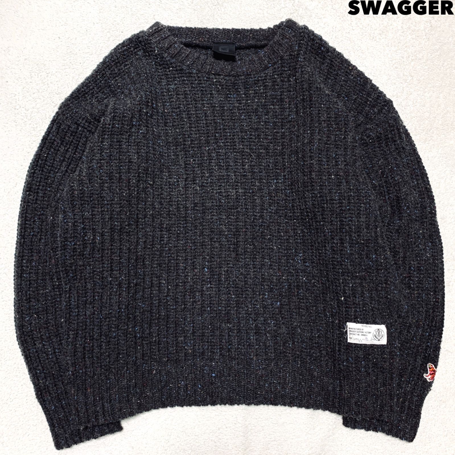 SWAGGER ローゲージニット セーター ネップツイード ワッペン 蛙 