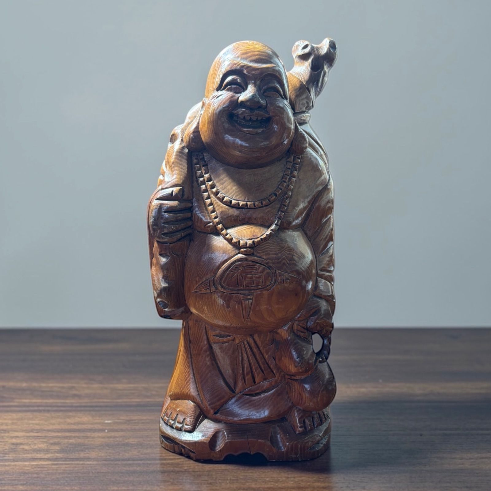 木彫り 布袋尊 七福神 木製 布袋様 商売繁盛 縁起物 彫刻 仏像 古美術