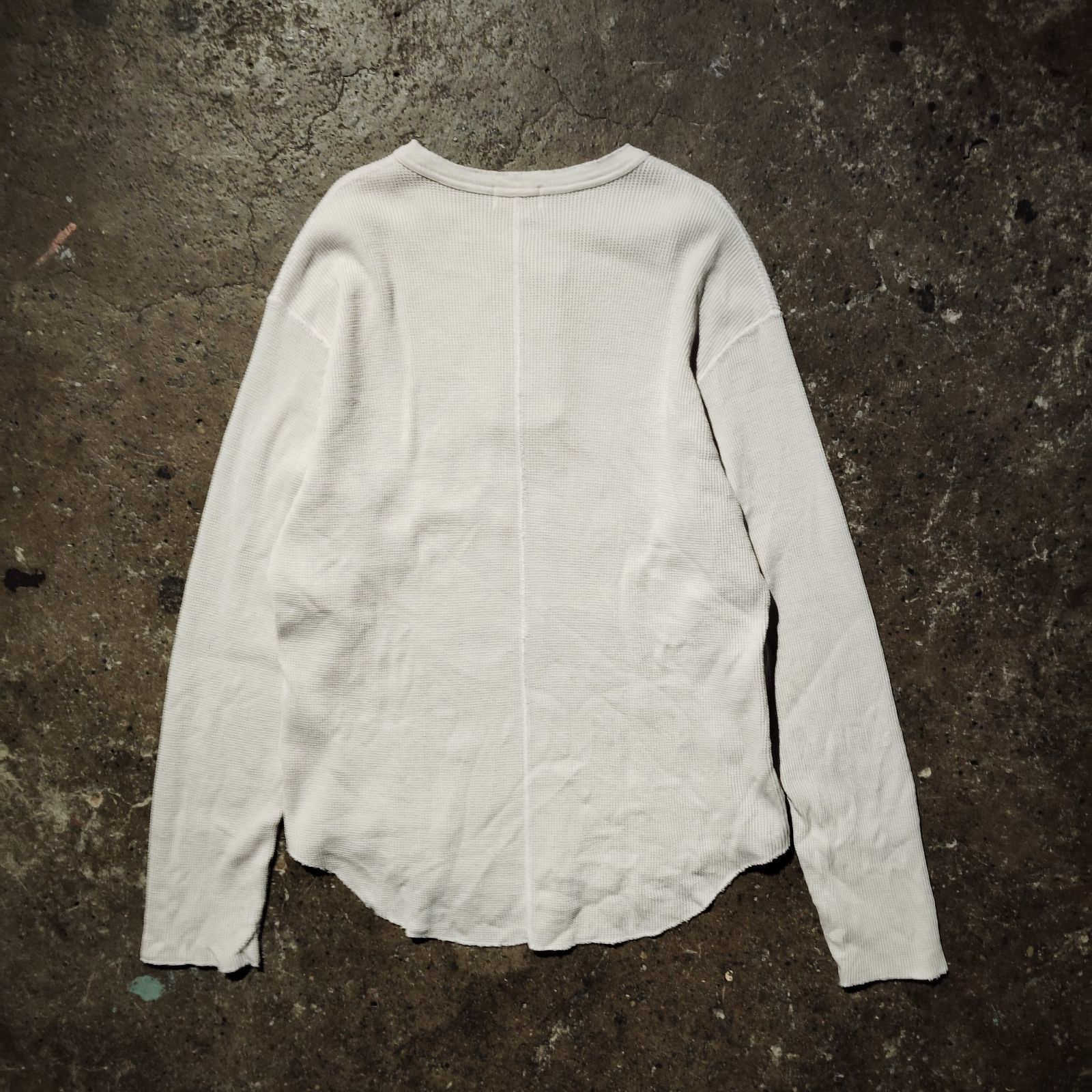 UNUSED 26ss LONG-SLEEVE HENRY NECK WAFFLE T-SHIRT PINK BEIGE 2 