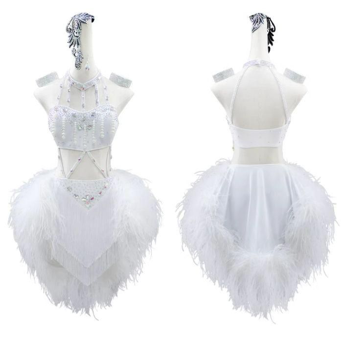 フリンジ付きホワイトドレス 社交ダンス [新品/未使用品]