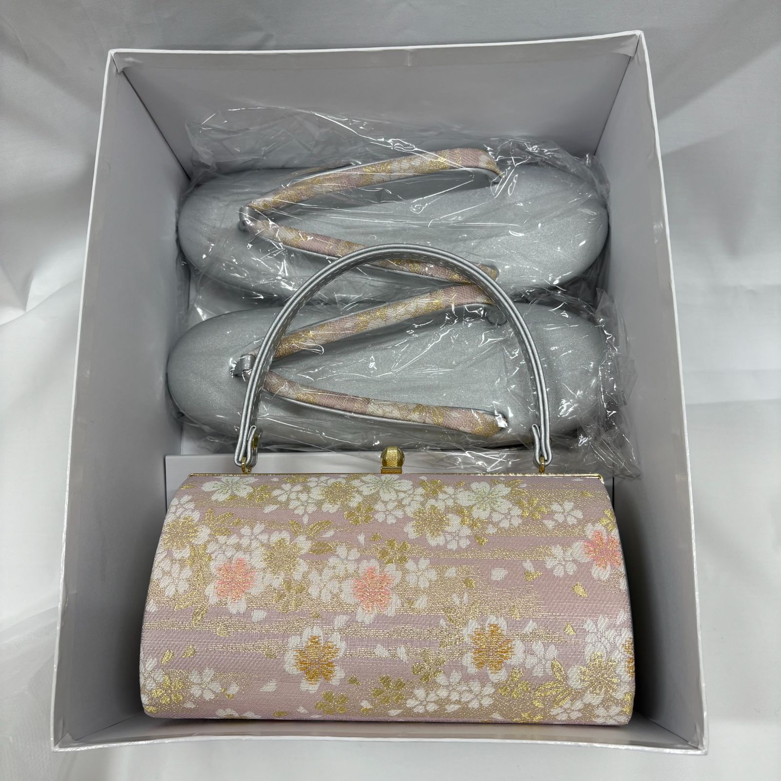 未使用・LLサイズ】草履バッグセット 桜柄 シルバー 振袖 成人式