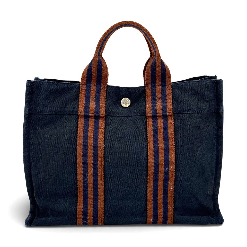 HERMES ネイビー キャンバス ニューフールトゥPM ハンドバッグ