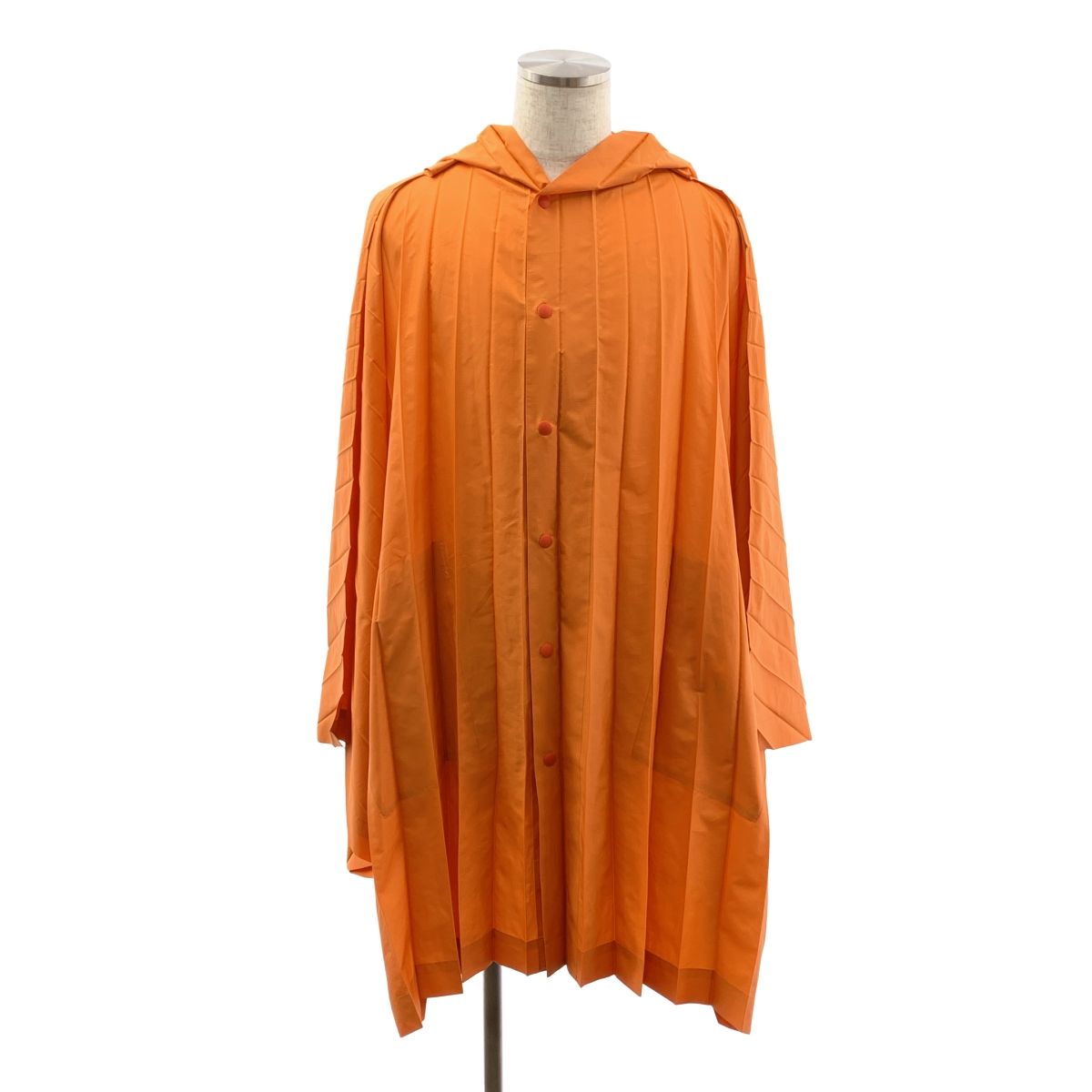 【美品】  ISSEY MIYAKE / イッセイミヤケ | 2011SS | ナイロン プリーツ ポンチョコート | F | オレンジ | メンズ 美品】 ISSEY MIYAKE / イッセイミヤケ | 2011SS | ナイロン プリーツ