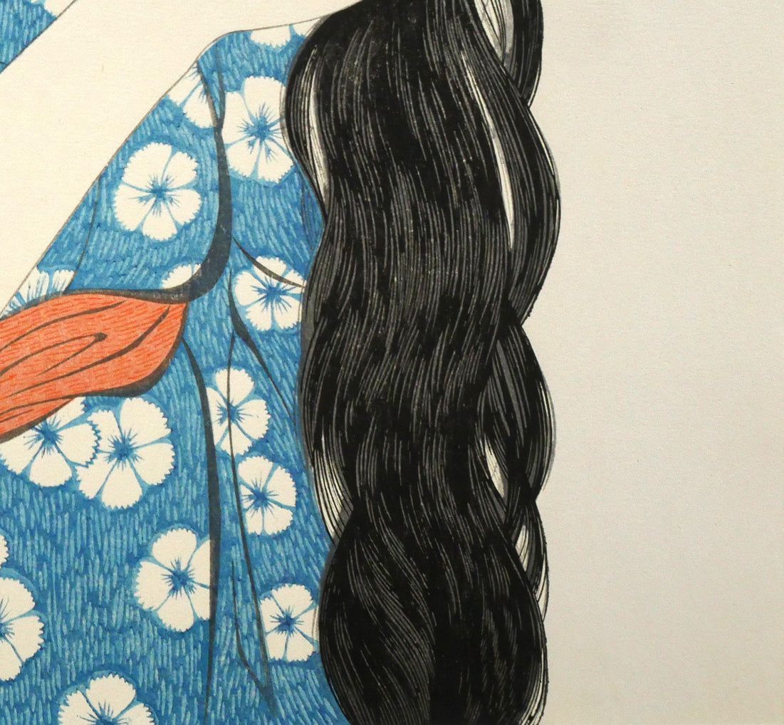 橋口 五葉「髪梳ける女」木版画（雲母摺り） 大正の歌麿 完成品が生涯