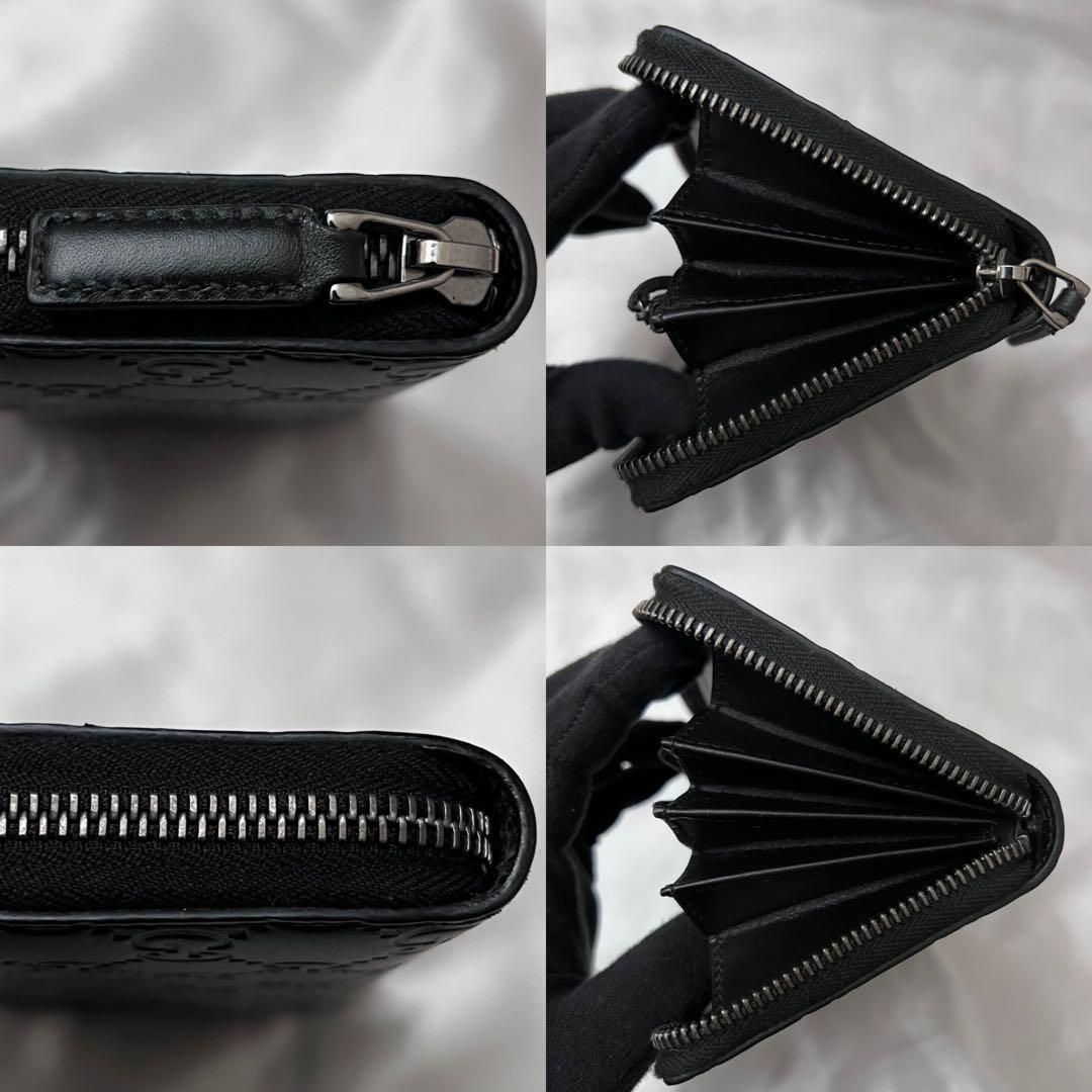 ◇箱付き極美品◇グッチ シマレザー ラウンドジップ長財布 ブラック