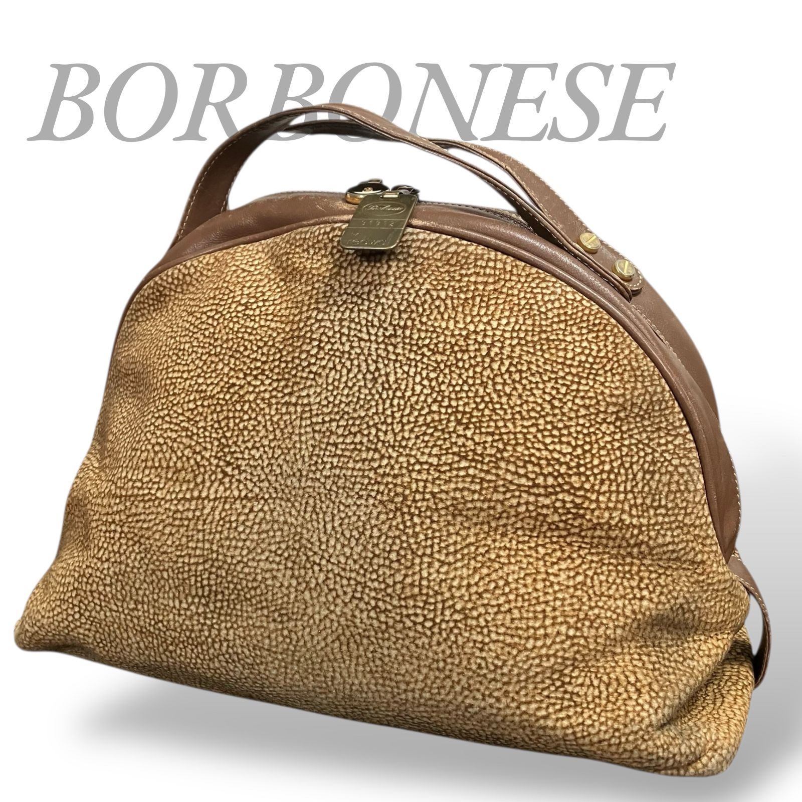 MY0444】BORBONESE ボルボネーゼ ハンドバッグ スエード うずら柄 