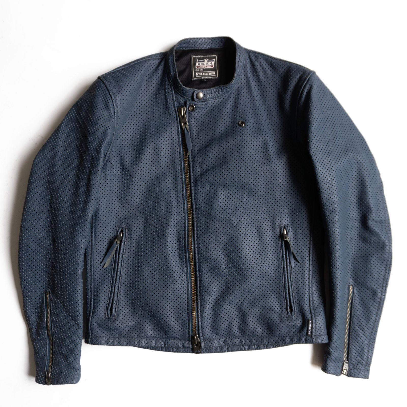 美品】KADOYA【パンチング シングルライダースジャケット】 L レザー 