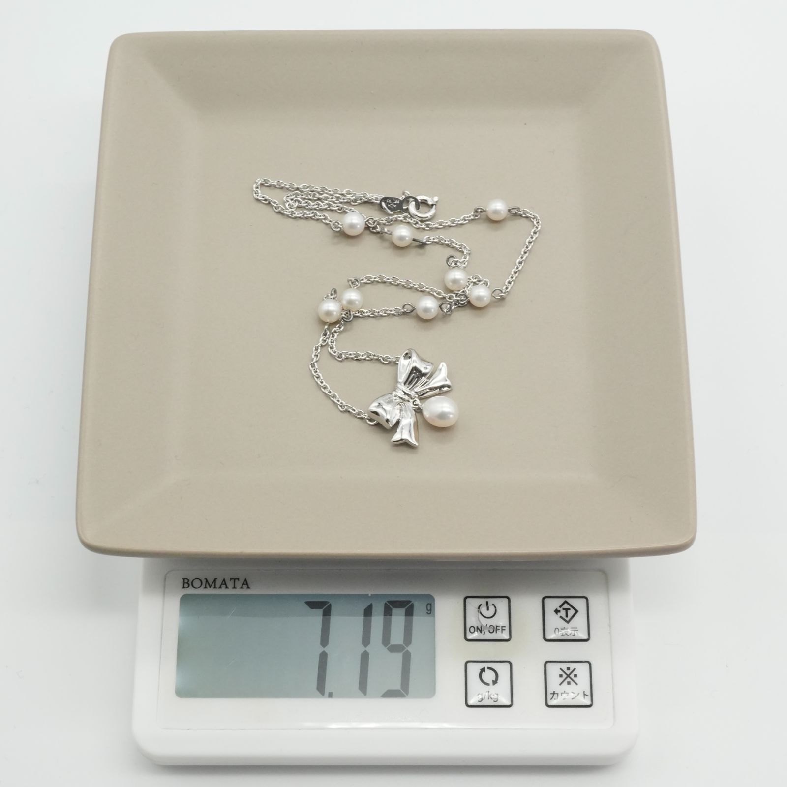 美品 タサキ ロッテ 50周年記念 ネックレス リボン パール/25-3391 