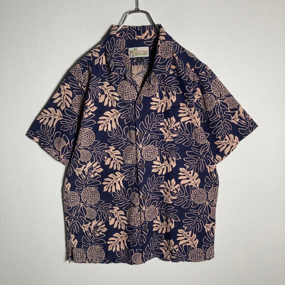 極美品】Pataloha アロハシャツ 半袖 開襟 葉 リーフ 総柄 紺 M - メルカリ
