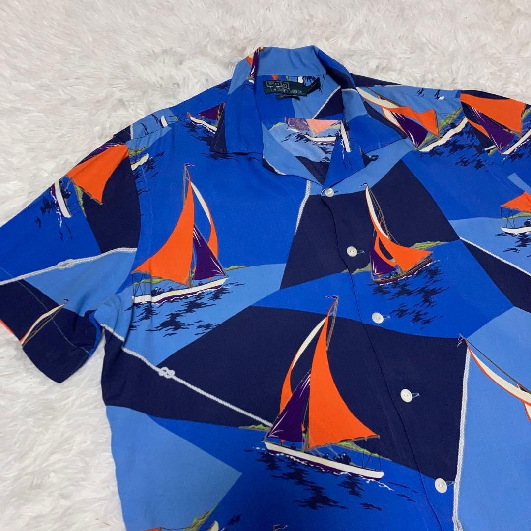 RALPH LAUREN 半袖シャツ アロハ 開襟 ヨット 青 紺 L. RALPH LAUREN 半袖シャツ アロハ 開襟 ヨット 青 紺 L - メルカリ