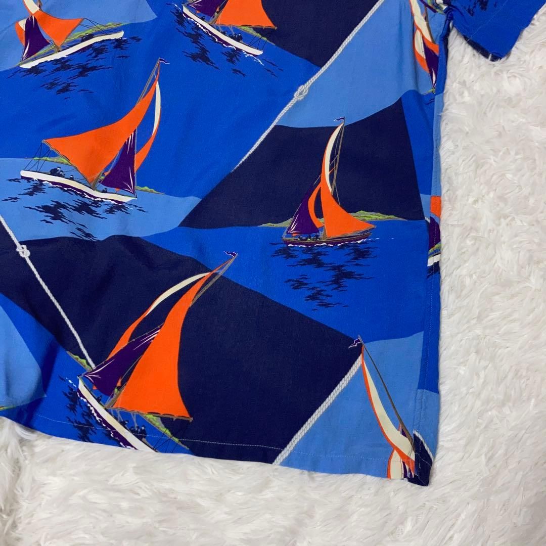 RALPH LAUREN 半袖シャツ アロハ 開襟 ヨット 青 紺 L - メルカリ