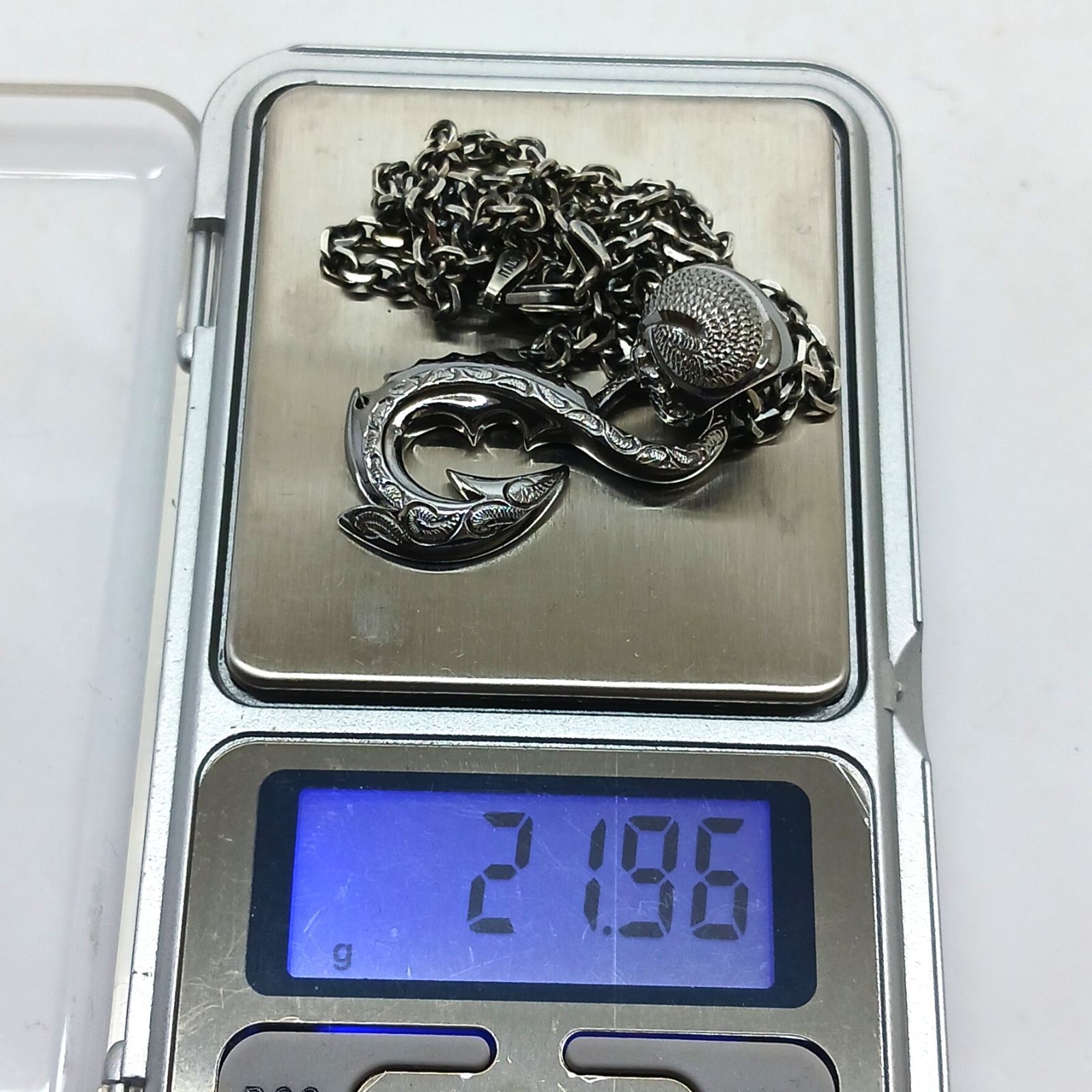 ブランド不明】 シルバー925 ネックレス フィッシュフック ペンダント 