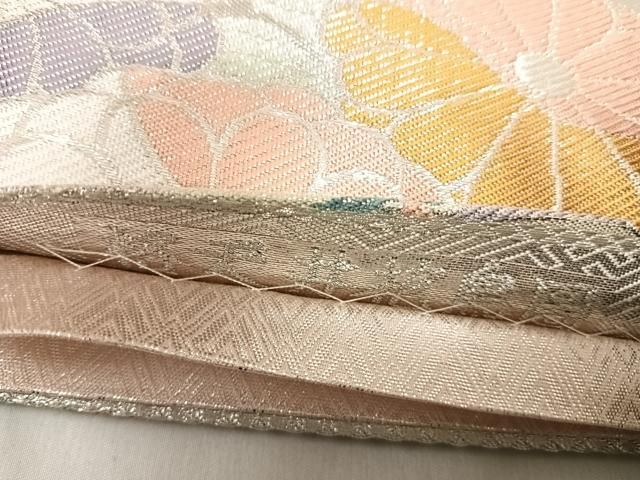 平和屋着物◎佐賀錦 六通柄袋帯 格天井花鳥図 銀糸 正絹 逸品
