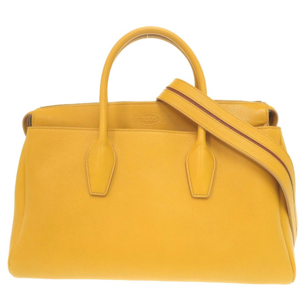 美品 トッズ ロゴ レザー イエロー 2WAY ハンドバッグ ショルダー 