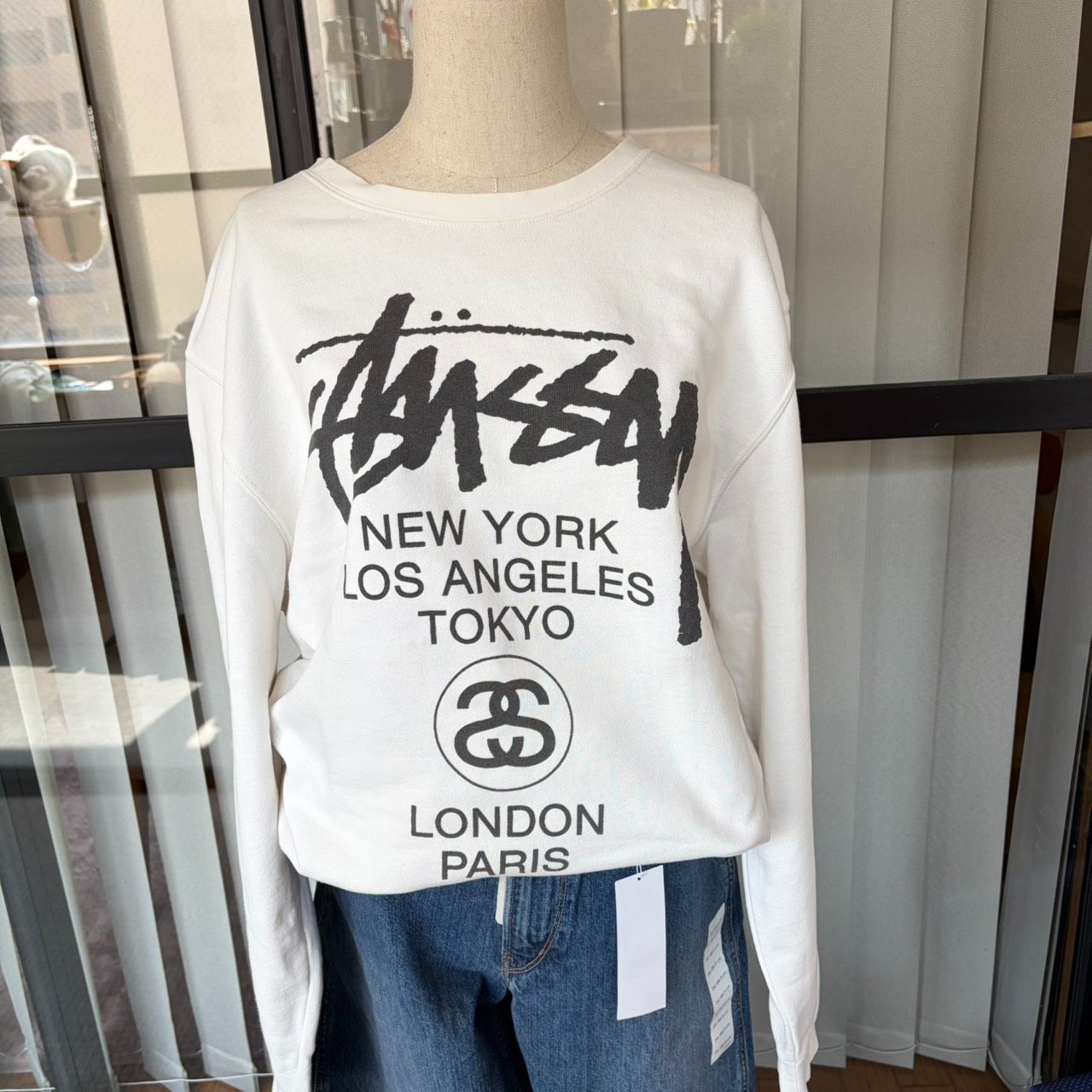 STUSSY スウェット メンズL ホワイト ビッグロゴ トレーナー 