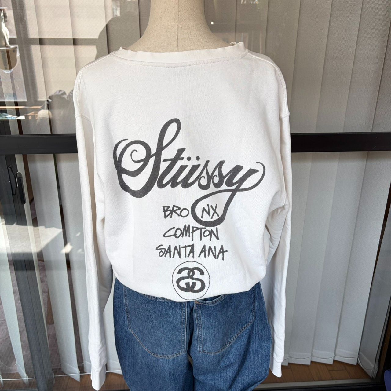 STUSSY スウェット メンズL ホワイト ビッグロゴ トレーナー 