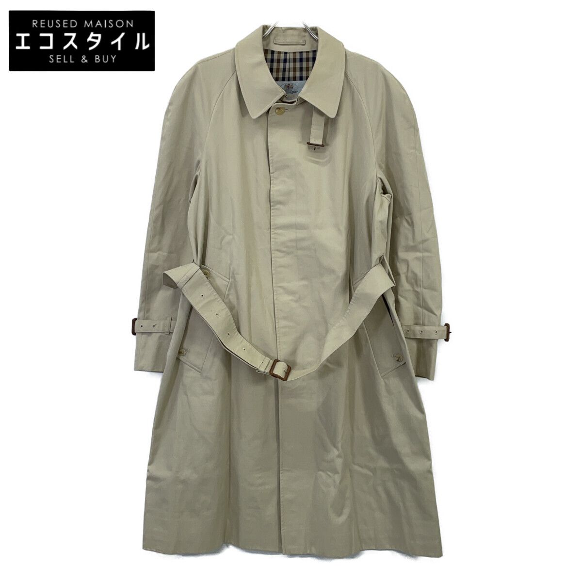 Aquascutum アクアスキュータム ｲｷﾞﾘｽ製 裏地ﾁｪｯｸ柄 ﾄﾚﾝﾁｺｰﾄ 38 大得価 