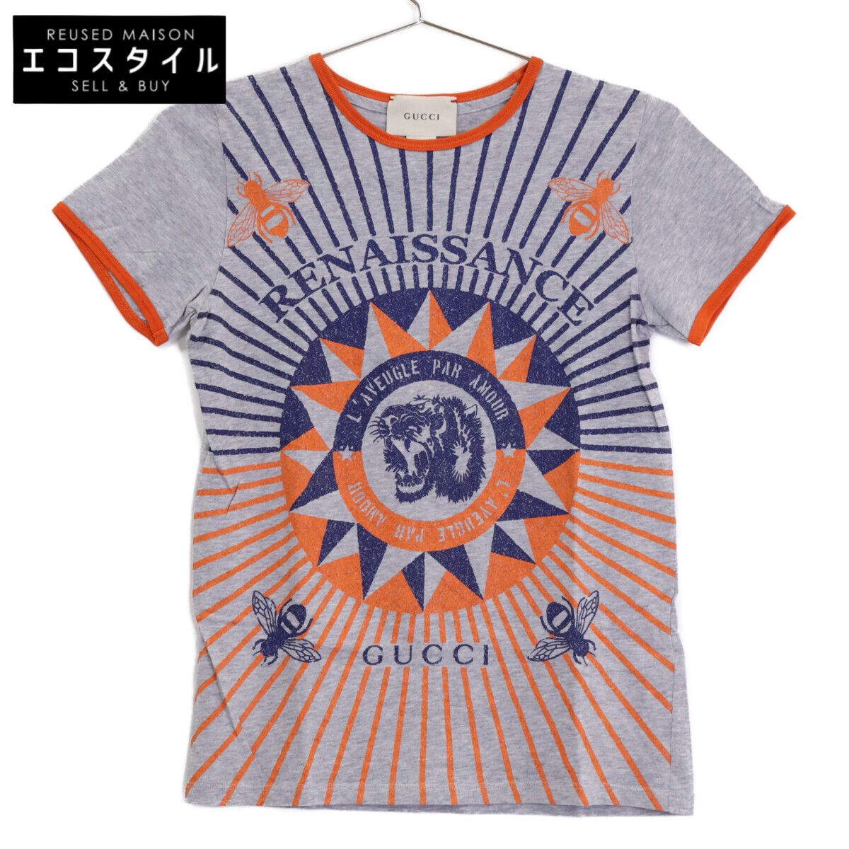 GUCCI グッチ 498009 ｸﾞﾚｰ ﾌﾟﾘﾝﾄ Tｼｬﾂ