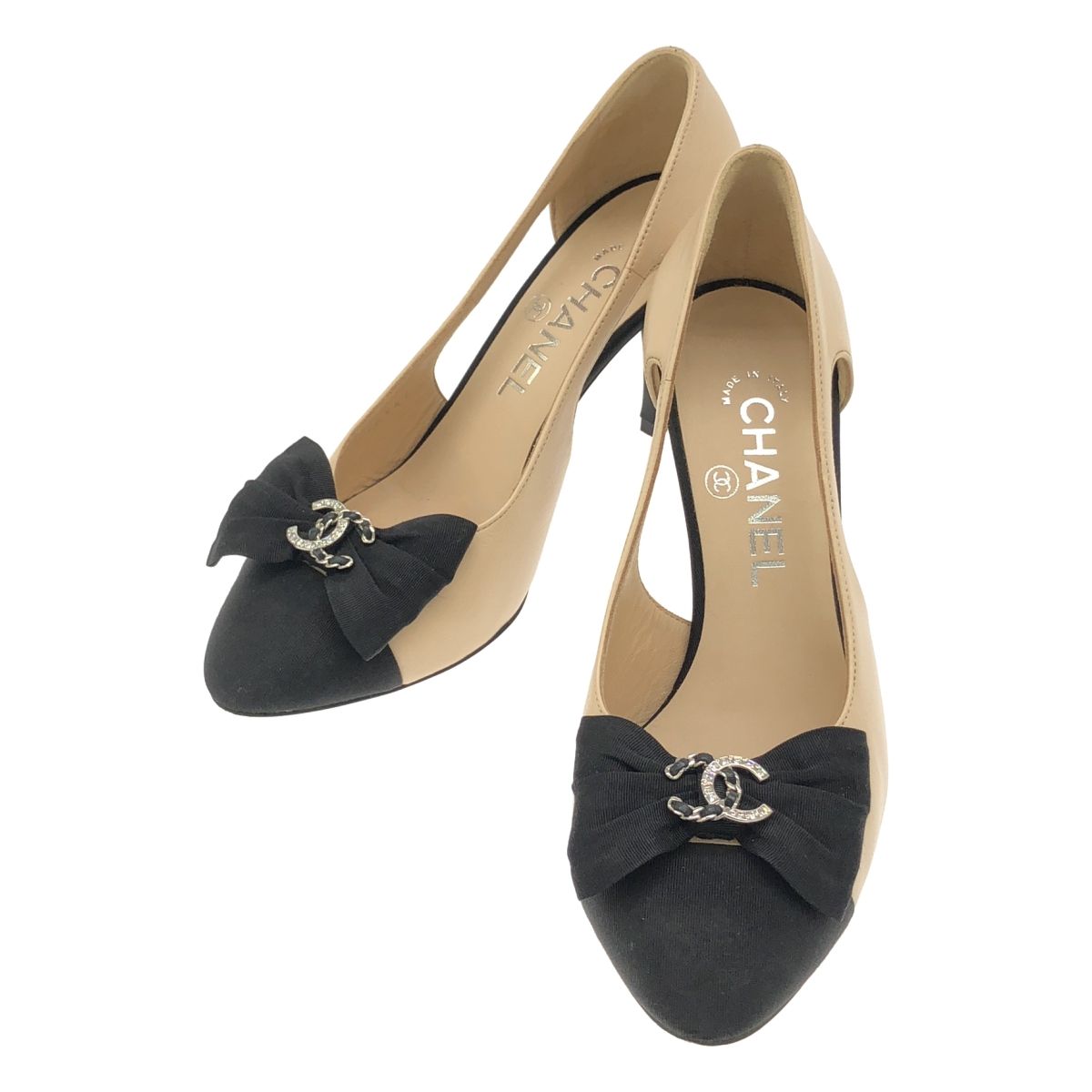 CHANEL シャネル ココマークリボンレザーパンプス G36347 ベージュ 36
