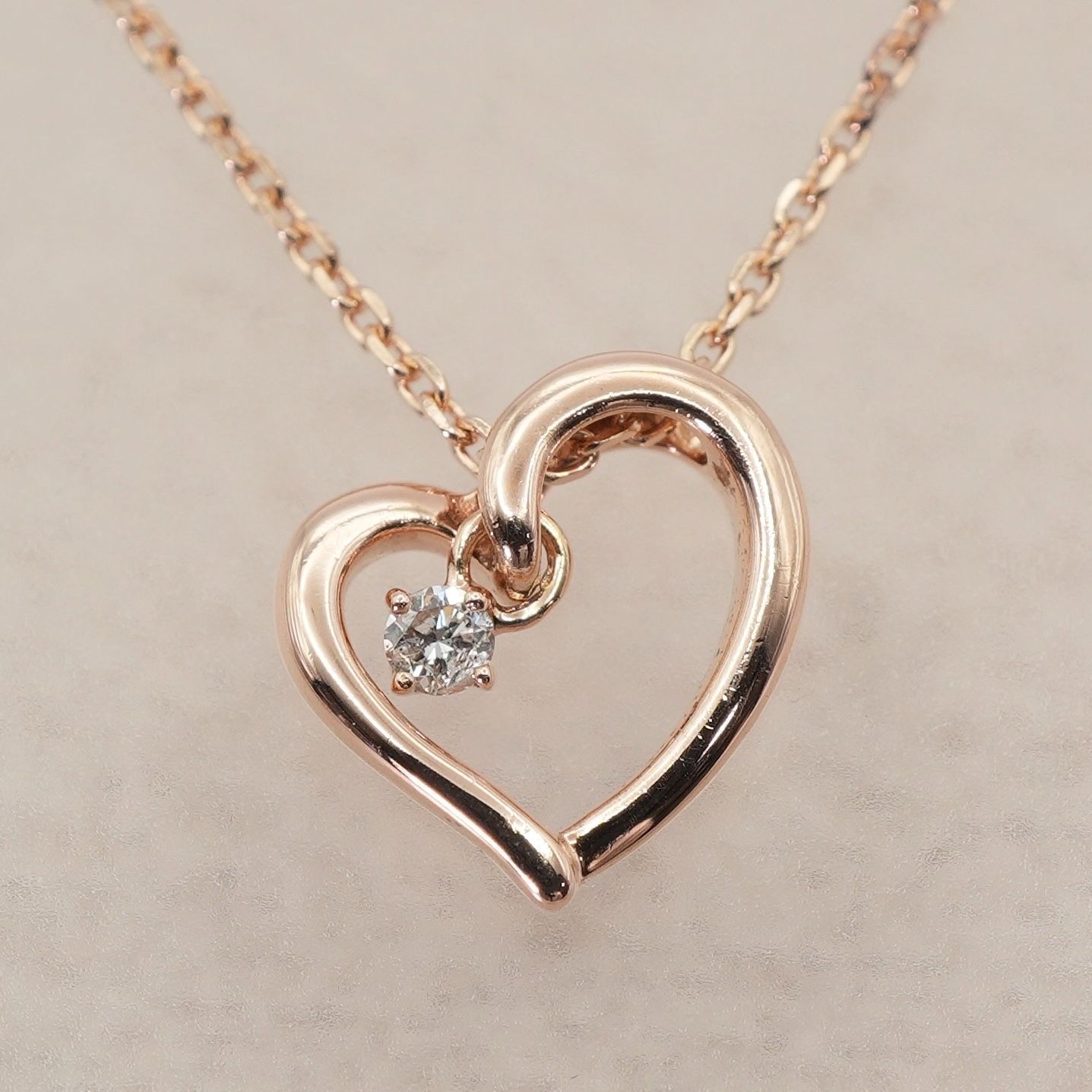 美品 4℃ K10 オープンハート ダイヤ ネックレス◎/25-2954 美品 4℃ K10 オープンハート ダイヤ ネックレス◎/25-2954