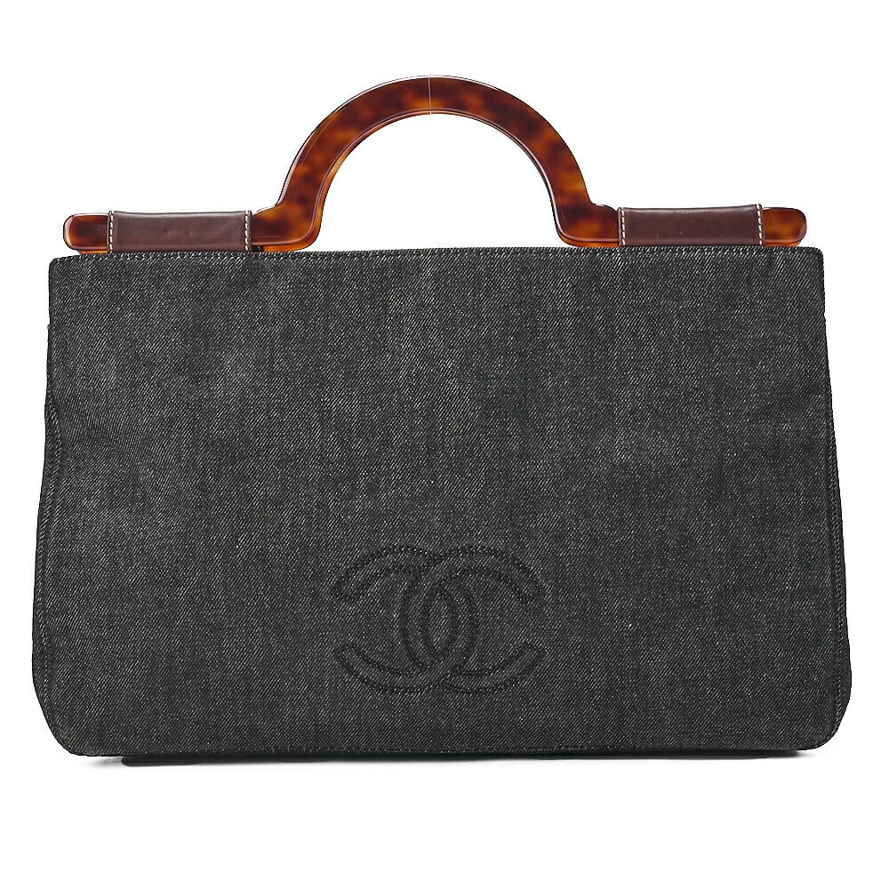 CHANEL シャネル ハンドバッグ ココマーク べっ甲柄 デニム 黒