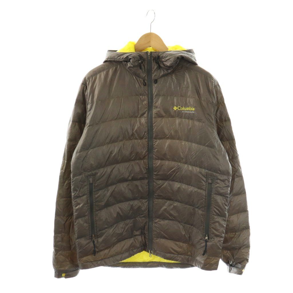 コロンビア Columbia ダウンジャケット XL グレー 黄 イエロー ジップ 