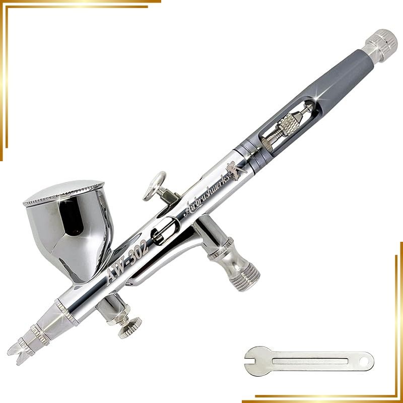 【新品】 【エアブラシワークス】AW-302 エアブラシ 0.2 mm ハンドピース 0.2 mm エアブラシ0.2 精密 エアブラシ ダブルアクション 4穴ノズルヘッド搭載 繊細描写 エアーブラシ (AW-302 口径0.2mm) 0