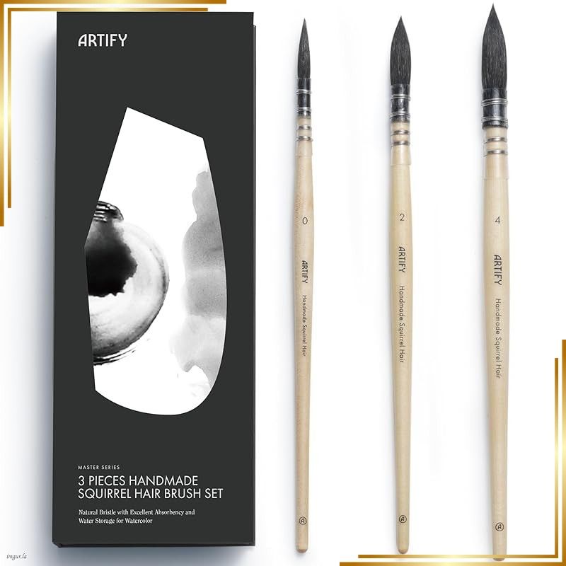 【新品】 ARTIFY プロフェッショナルナチュラルリスの毛羽ペン3個セット ラウンドファインチップディテール水彩ブラシセット | 水彩画やガッシュペイントに最適 | サイズ#0、#2、#4 0