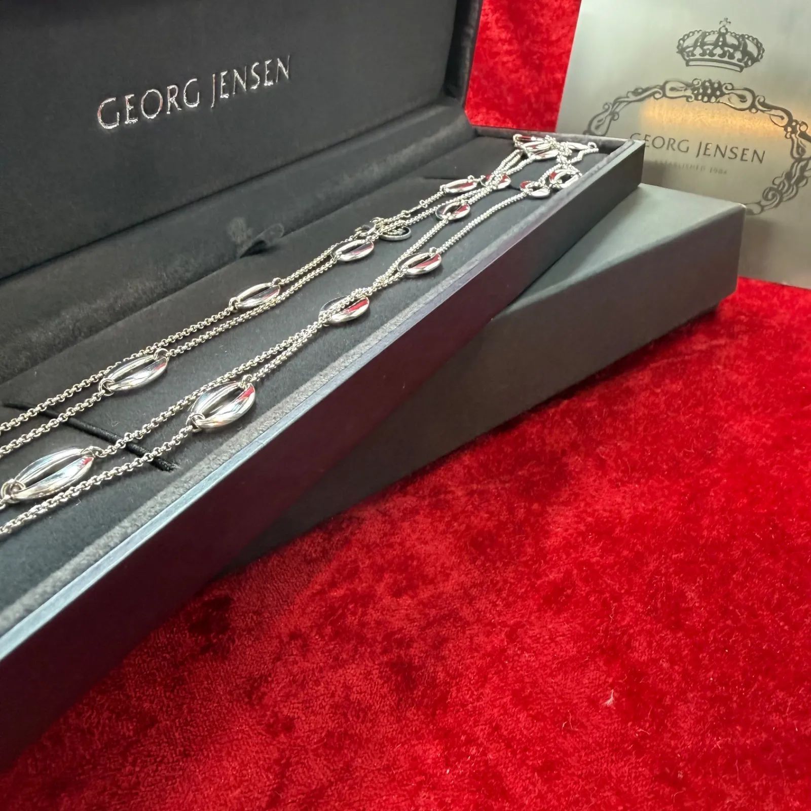 美品 ゼファー オーバル ロングネックレス 118cmx25.1g ジョージジェンセン/GEORG JENSEN