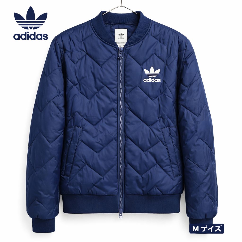美品】adidas アディダス 中綿ジャケット M ネイビー トレフォイルロゴ 