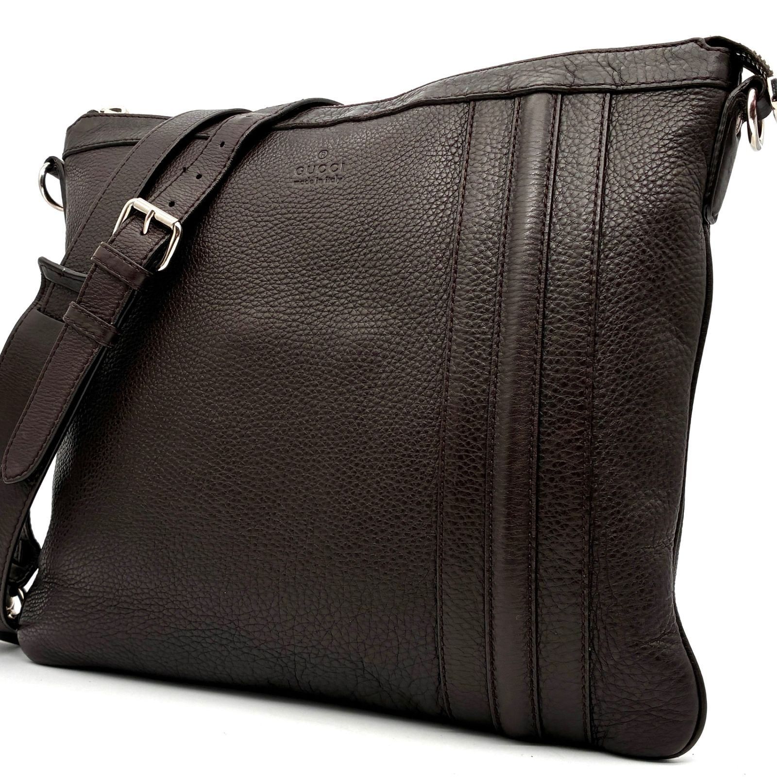 良品 GUCCI グッチ ショルダーバッグ メッセンジャーバッグ レザー 本