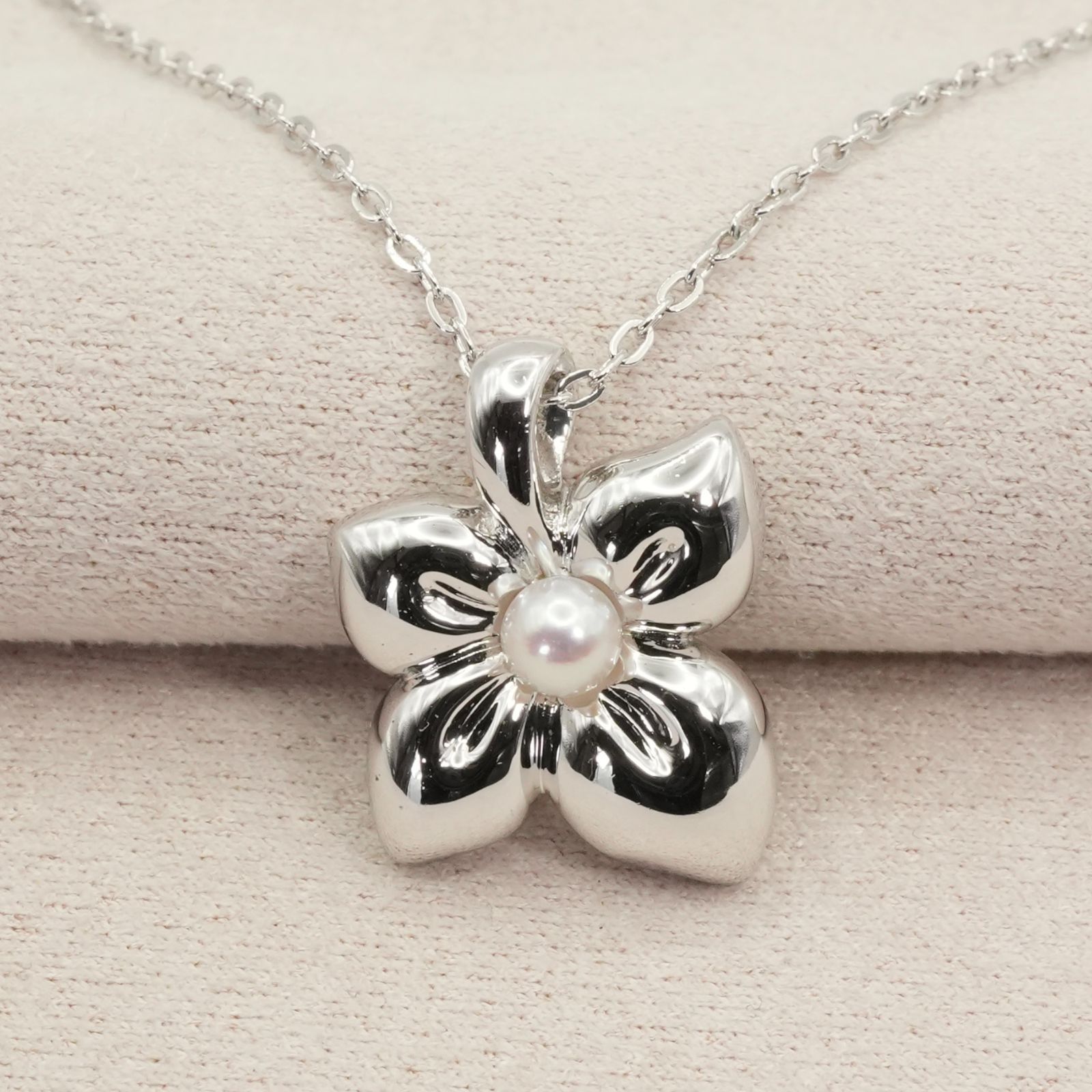 美品 ミキモト パール フラワー ネックレス シルバー 花/25-2787 