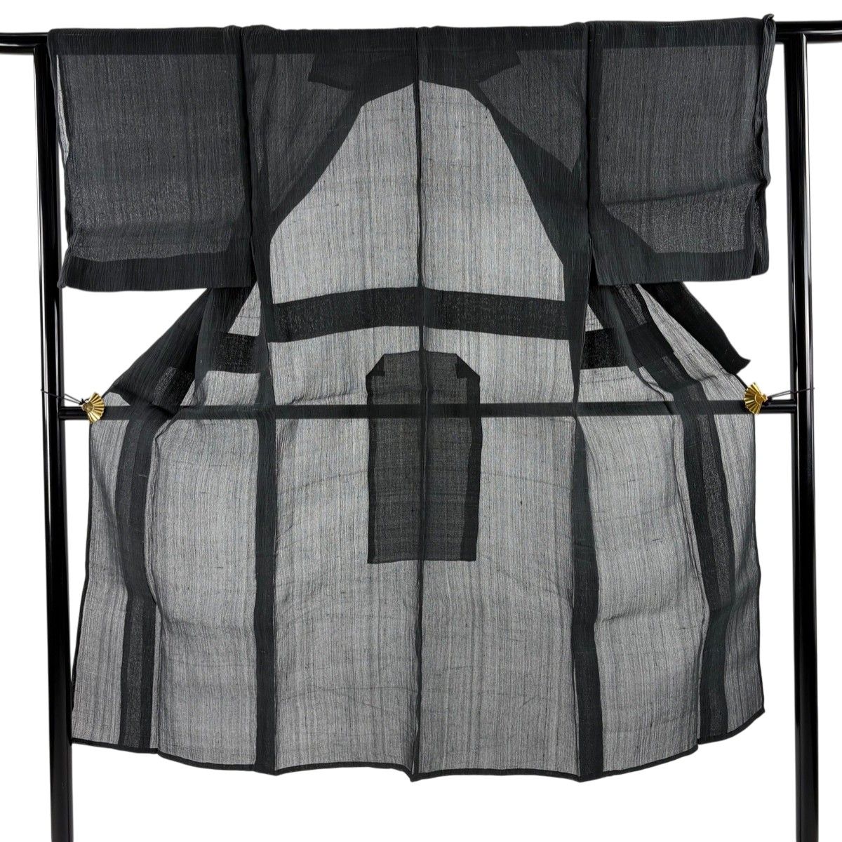 男着物 身丈135.5cm 裄丈65cm S 薄物 夏紬 黒灰 正絹 秀品 【中古】