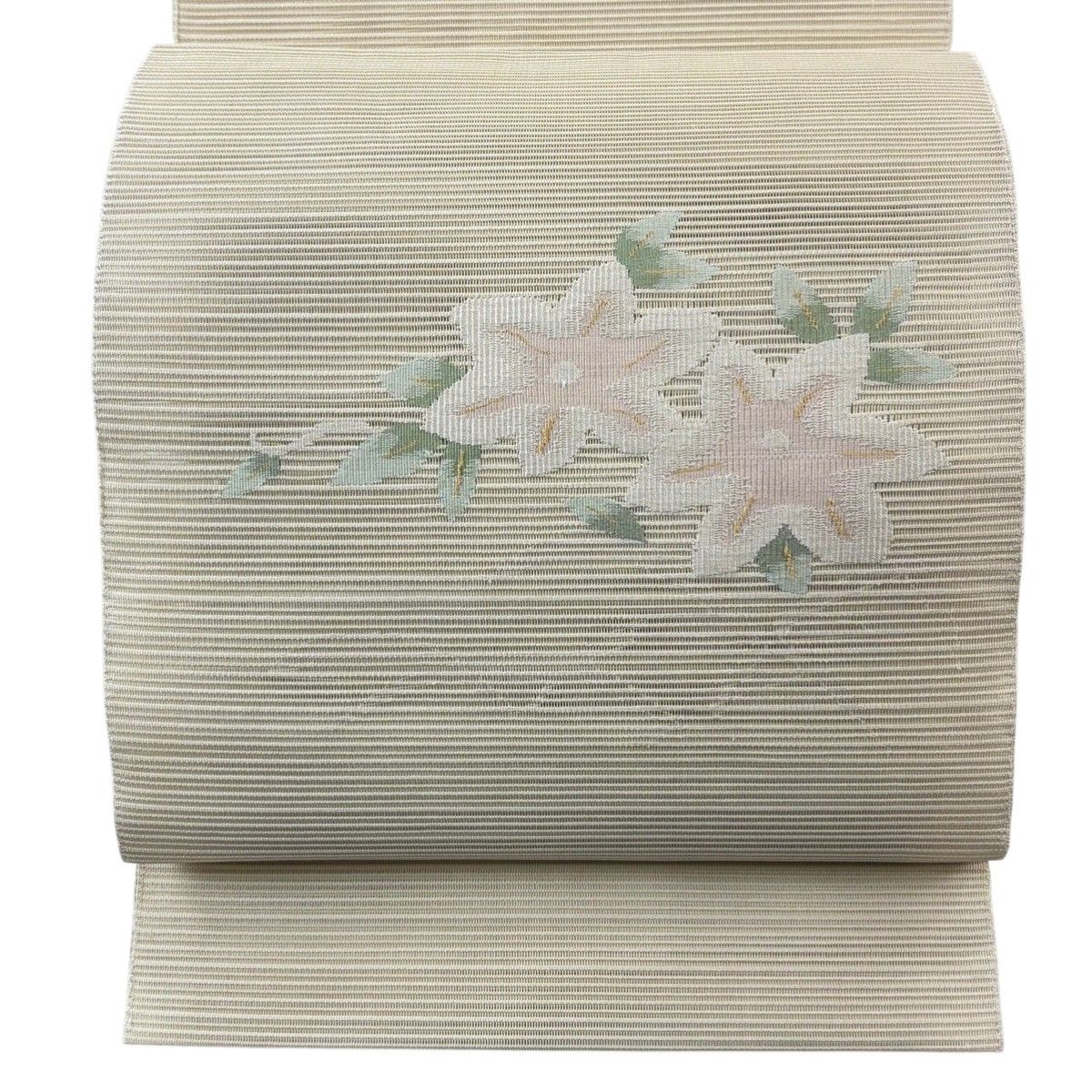 美品】 名古屋帯 秀品 夏帯 絽 八寸名古屋帯 松葉仕立て 草花 美品】 名古屋帯 秀品 夏帯 絽 八寸名古屋帯 松葉仕立て 草花