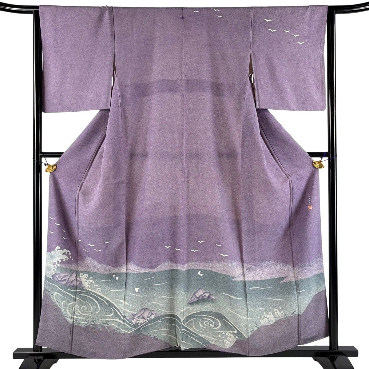 訪問着 秀品 梅 楓 絞り 紫 袷 身丈157cm 裄丈65.5cm M 正絹 【中古】