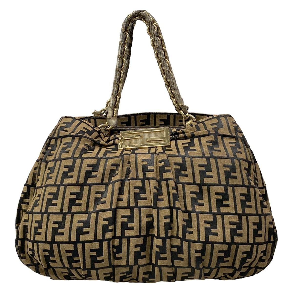 FENDI(フェンディ) トートバッグ ズッカ柄 8BR616 ベージュ×黒 