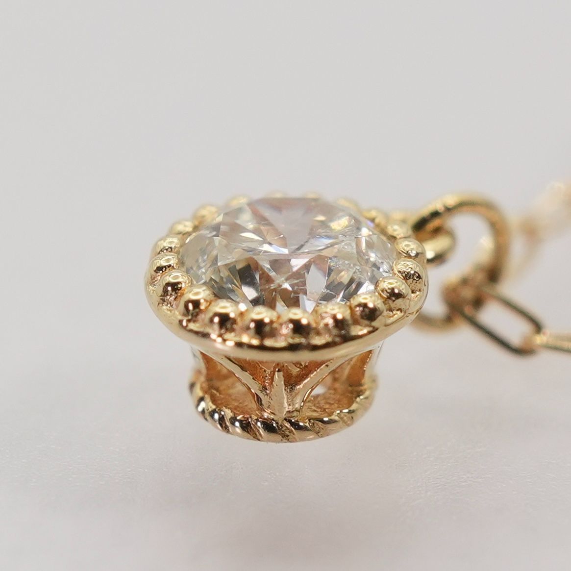 アガット ベゼル ダイヤモンド ネックレス K18 0.1ct/25-2535