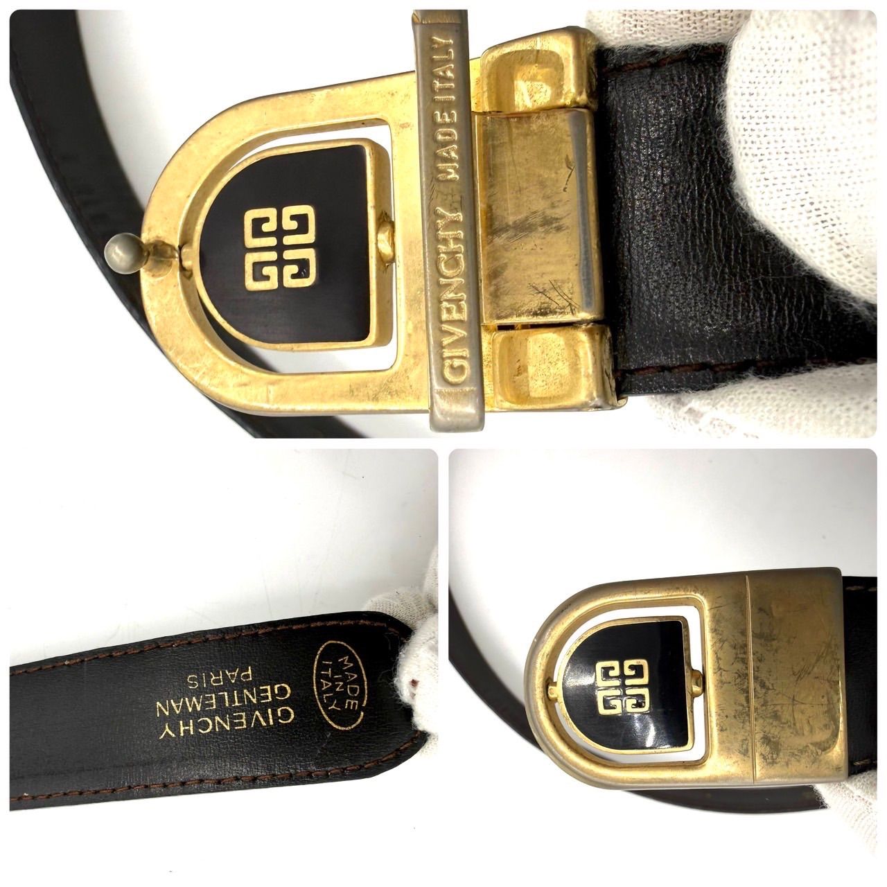 ジバンシー ベルト 4Gロゴ バックル レザー 紳士 黒 ゴールド Givenchy