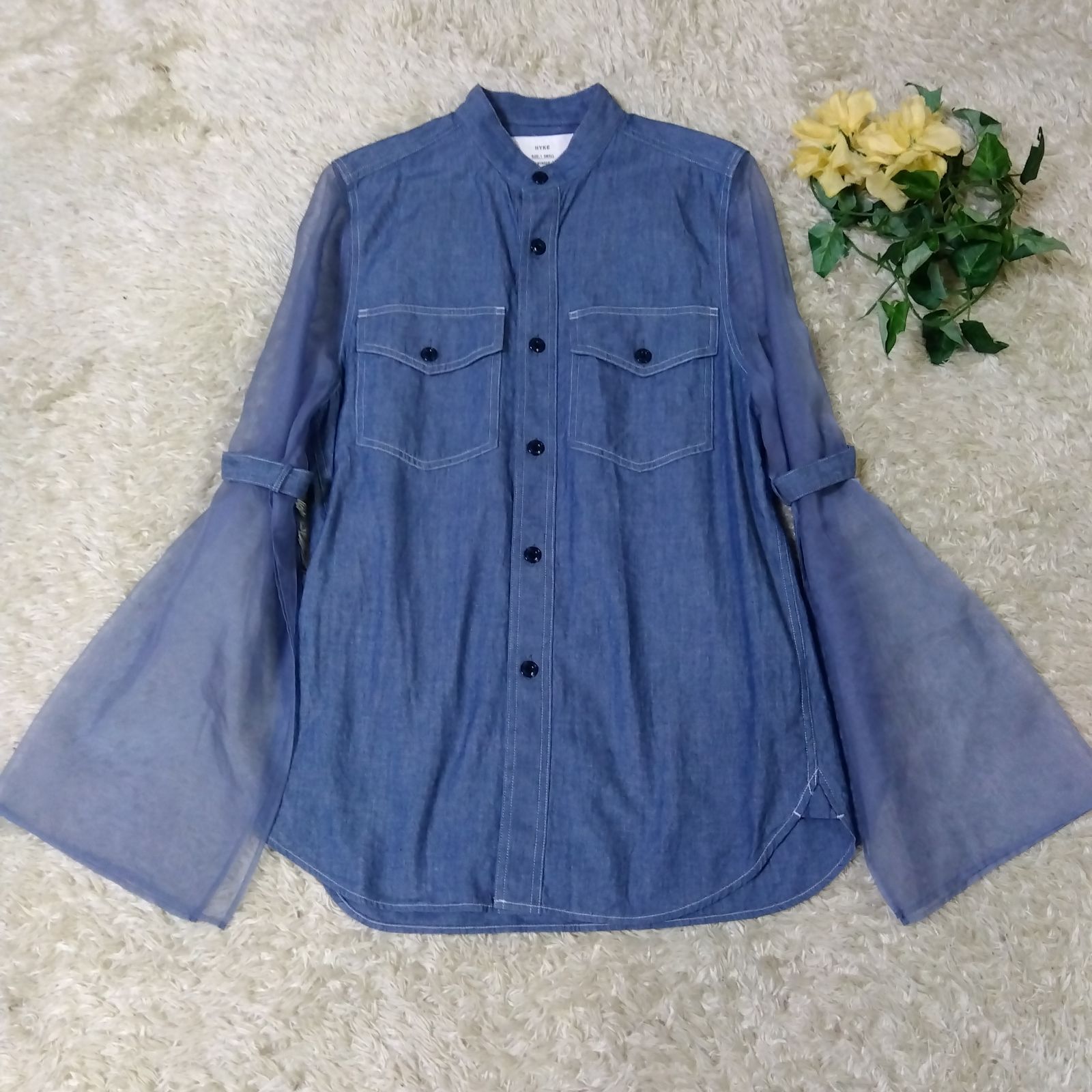 ほぼ美品 HYKE ハイク 希少 CHAMBRAY MILITARY SHIRT WITH SHEER 